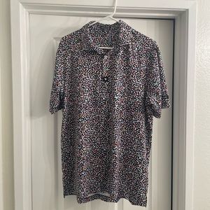 Bad Birdie men’s golf polo. Multi-color dot print. Worn once.